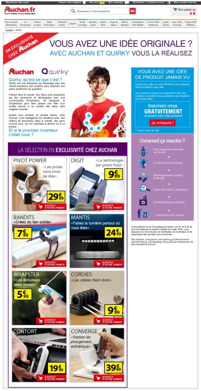 capture d'écran du site Auchan.fr/quirky