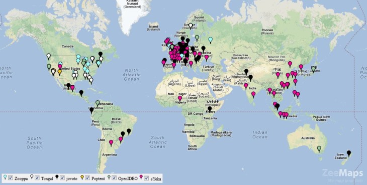 World map with pins representing interviewee locations