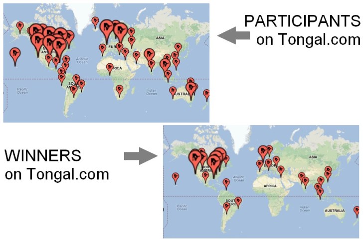 Maps of Participants and winners of contests on Tongal