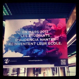 A "Dreaming Audencia" teasing poster in Nantes tramway