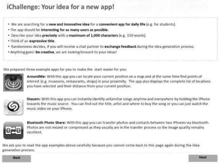 The reserachers have chosen the development of ideas for smart phone apps as the object of their study
