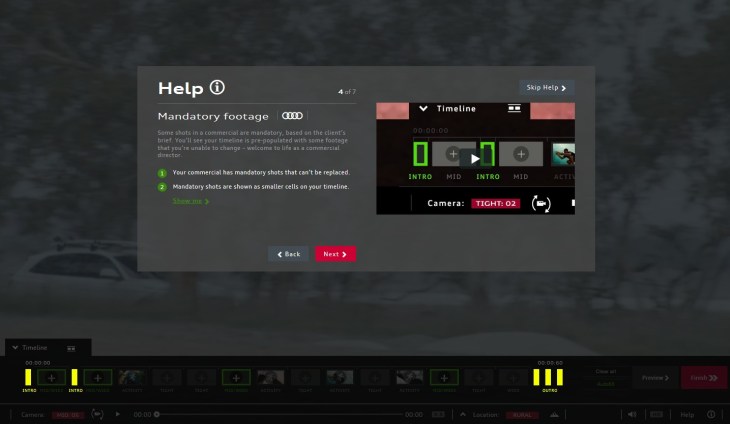 Mandatory footage: "You'll see your timeline is pre-populated with some footage that you're unable to change - welcome to life as a commercial director"