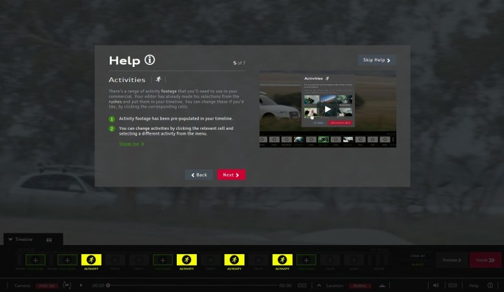 Activities: "There's a range of activity footage that you'll need to use in your commercial"
