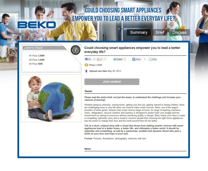 In May 2013, the Turkish appliance giant Beko crowdsourced visuals to inspire its marketing. Winning ideas came from Russia, Spain & Nigeria