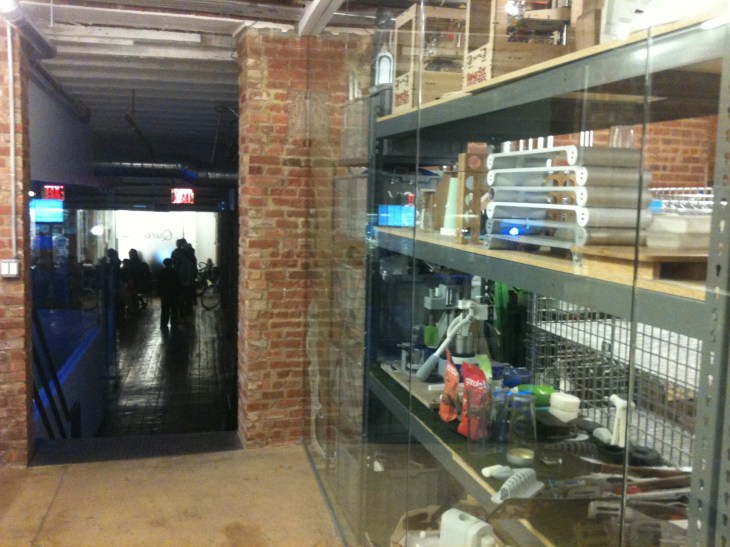 On the right, a shelve full of different prototypes. You can see, for example, different versions of the Space Bar desk organizer