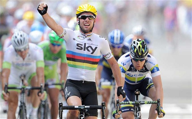In 2012, Mark Cavendish won his first Tour de France stage as world champion.