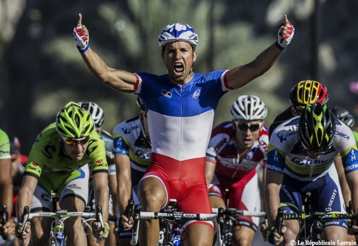 2014 French Champion Nacer Bouhanni winning a stage of the Tour of Oman